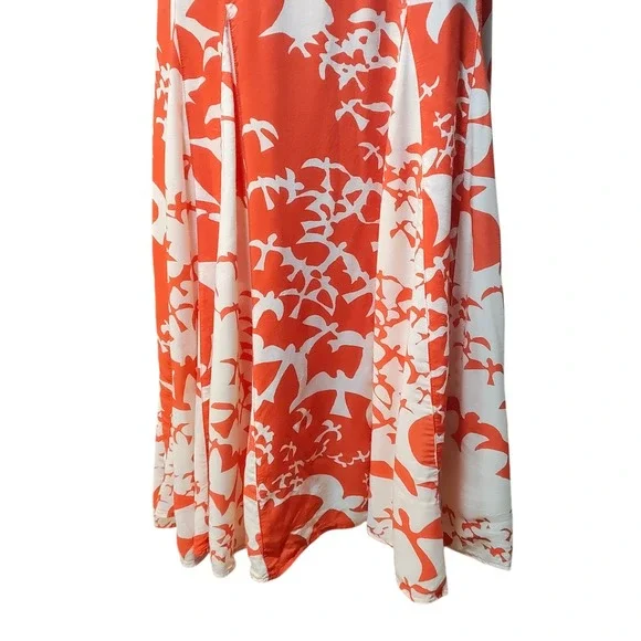 Maeve x Anthropologie Orange White Bird Print Cap Sleeve Dress Rayon Size Small - Picture 5 of 13
